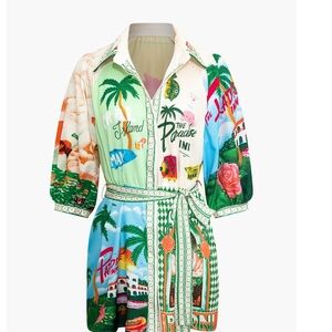 Tropical Print Belted Mini Dress